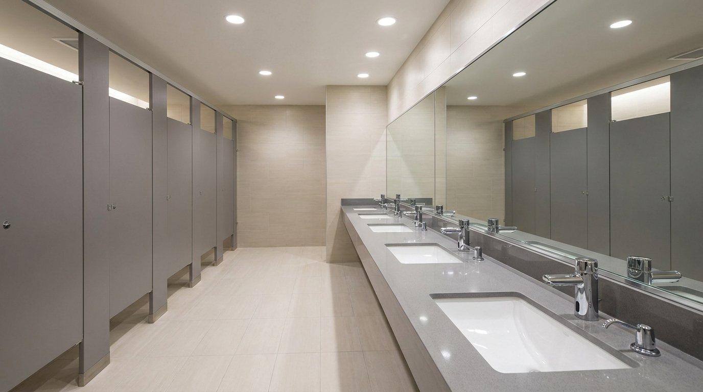 Office building restroom after cleaning