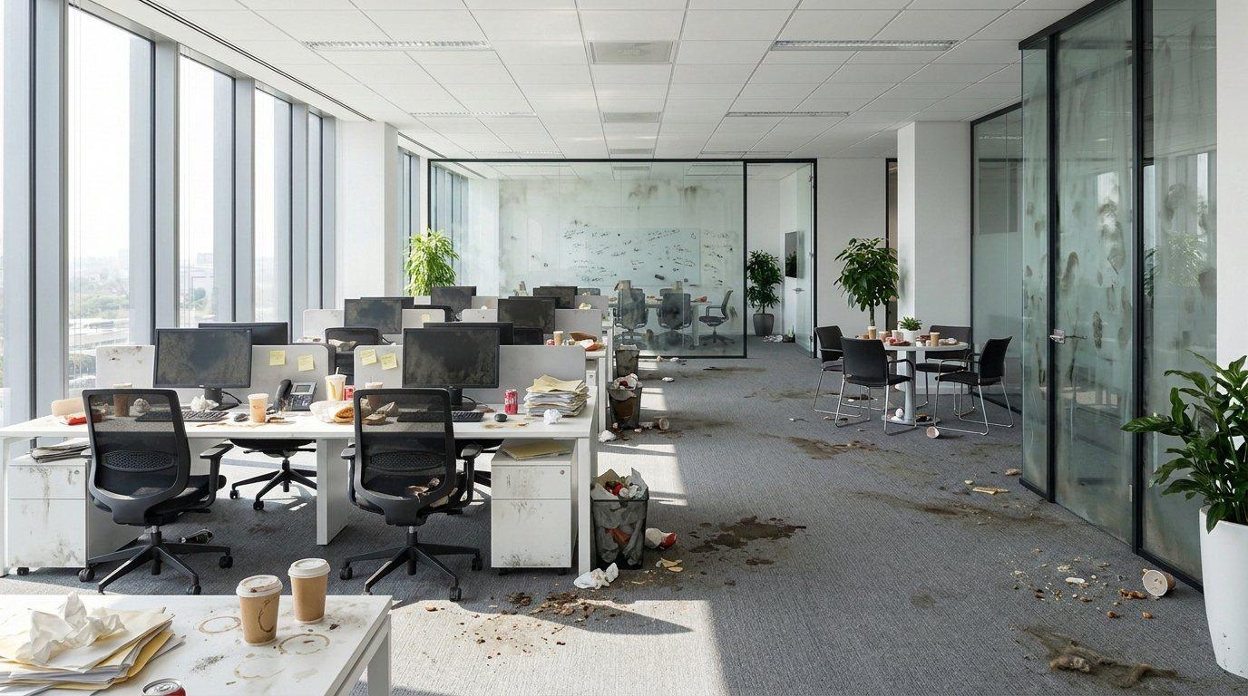 Open-plan office before cleaning